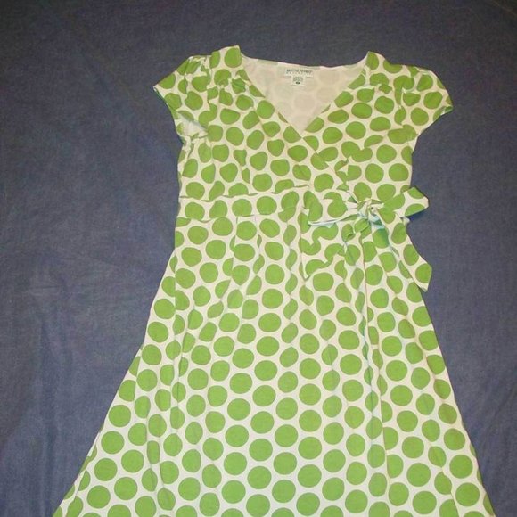 RARE Cotton Elast Motherhood Mimi Maternity lime green polka dot dress M med 6 8 - Picture 2 of 5